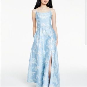 Light Blue Floral Brocade Gown